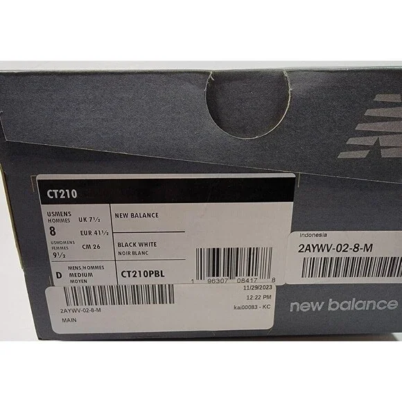New Balance CT210 Court Shoes Men's 8 Black White Gum CT210PBL